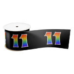 [ Thumbnail: Fun, Rainbow Pattern "11" Event Number (Black) Ribbon ]