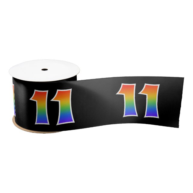 Fun, Rainbow Pattern "11" Event Number (Black) Satin Ribbon (Spool)