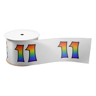 Fun, Rainbow Pattern "11" Event Number (Grey) Satin Ribbon