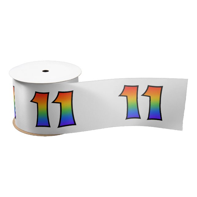 Fun, Rainbow Pattern "11" Event Number (Grey) Satin Ribbon (Spool)