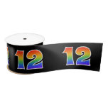 [ Thumbnail: Fun, Rainbow Pattern "12" Event Number (Black) Ribbon ]