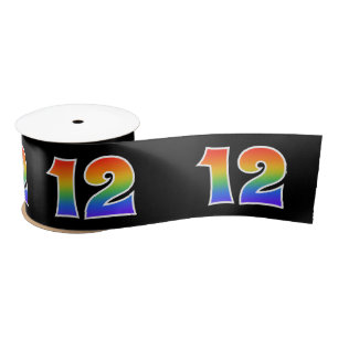 Fun, Rainbow Pattern "12" Event Number (Black) Satin Ribbon