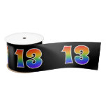[ Thumbnail: Fun, Rainbow Pattern "13" Event Number (Black) Ribbon ]