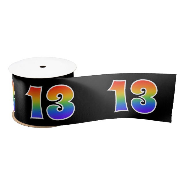 Fun, Rainbow Pattern "13" Event Number (Black) Satin Ribbon (Spool)