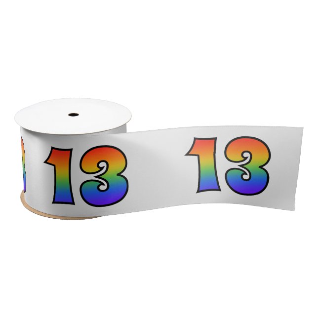 Fun, Rainbow Pattern "13" Event Number (Grey) Satin Ribbon (Spool)