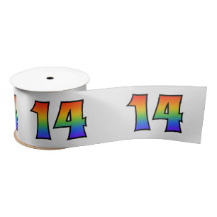 Fun, Rainbow Pattern "14" Event Number (Grey) Satin Ribbon