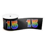 [ Thumbnail: Fun, Rainbow Pattern "15" Event Number (Black) Ribbon ]