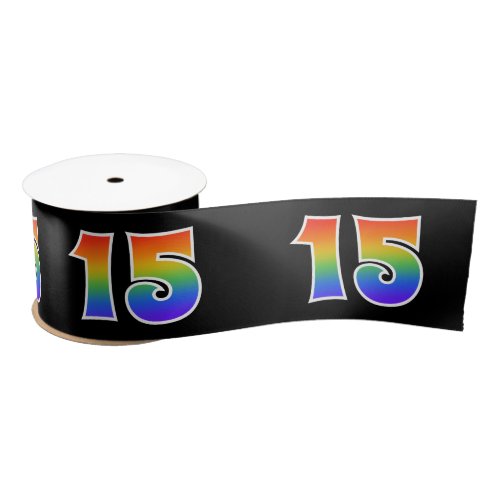 Fun Rainbow Pattern 15 Event Number Black Satin Ribbon