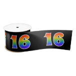 [ Thumbnail: Fun, Rainbow Pattern "16" Event Number (Black) Ribbon ]