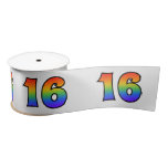 [ Thumbnail: Fun, Rainbow Pattern "16" Event Number (Grey) Ribbon ]