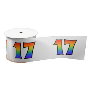 Fun, Rainbow Pattern "17" Event Number (Grey) Satin Ribbon