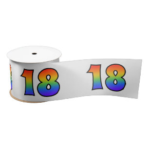 Fun, Rainbow Pattern "18" Event Number (Grey) Satin Ribbon