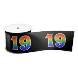 [ Thumbnail: Fun, Rainbow Pattern "19" Event Number (Black) Ribbon ]