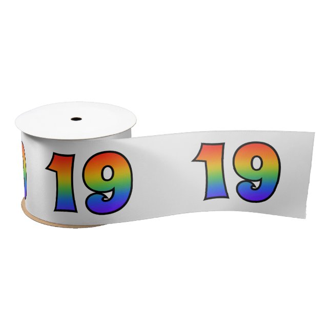 Fun, Rainbow Pattern "19" Event Number (Grey) Satin Ribbon (Spool)