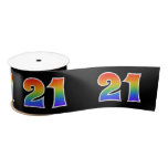 [ Thumbnail: Fun, Rainbow Pattern "21" Event Number (Black) Ribbon ]
