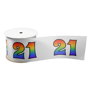 Fun, Rainbow Pattern "21" Event Number (Grey) Satin Ribbon