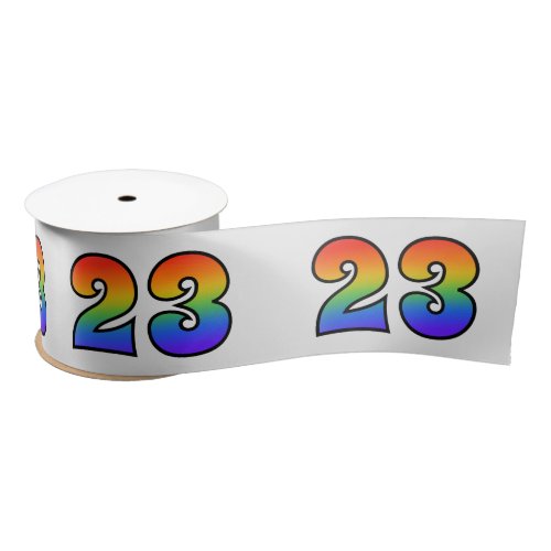 Fun Rainbow Pattern 23 Event Number Grey Satin Ribbon