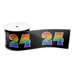 [ Thumbnail: Fun, Rainbow Pattern "24" Event Number (Black) Ribbon ]