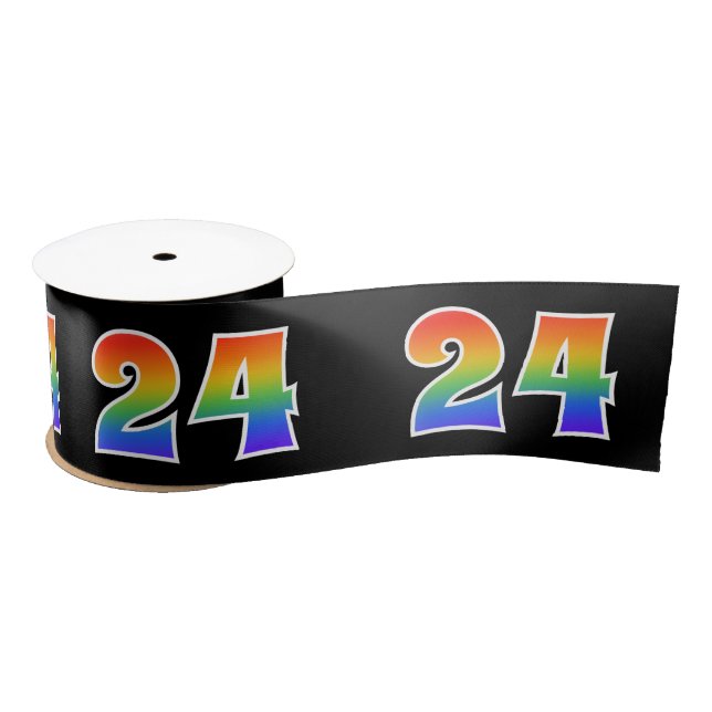Fun, Rainbow Pattern "24" Event Number (Black) Satin Ribbon (Spool)