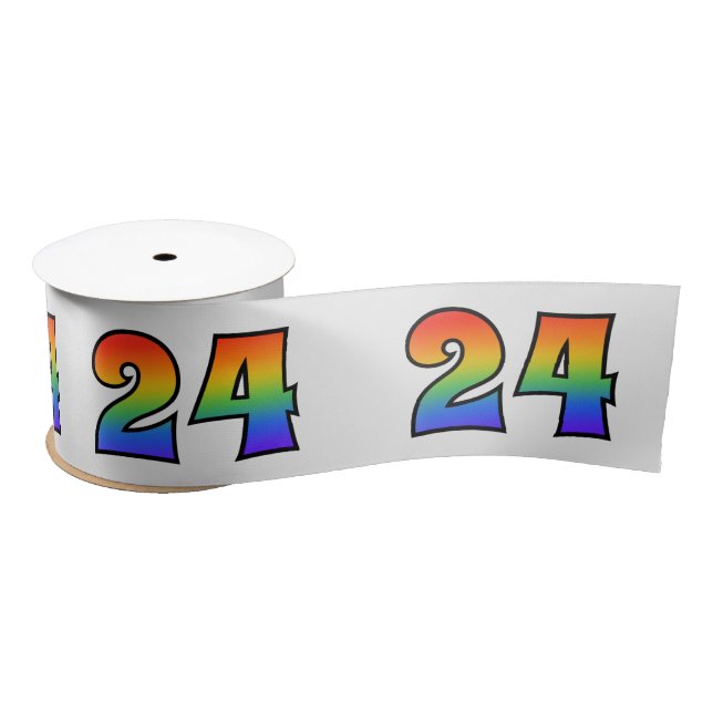 Fun, Rainbow Pattern "24" Event Number (Grey) Satin Ribbon (Spool)