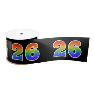 Fun, Rainbow Pattern "26" Event Number (Black) Satin Ribbon