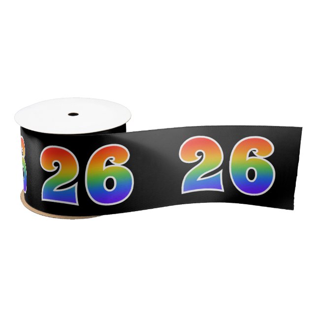 Fun, Rainbow Pattern "26" Event Number (Black) Satin Ribbon (Spool)