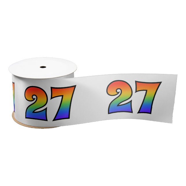 Fun, Rainbow Pattern "27" Event Number (Grey) Satin Ribbon (Spool)