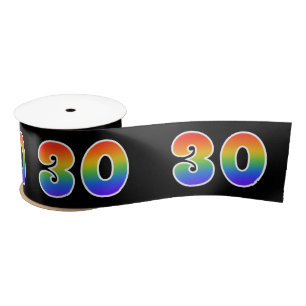 Fun, Rainbow Pattern "30" Event Number (Black) Satin Ribbon