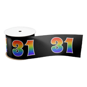 Fun, Rainbow Pattern "31" Event Number (Black) Satin Ribbon
