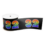 [ Thumbnail: Fun, Rainbow Pattern "32" Event Number (Black) Ribbon ]