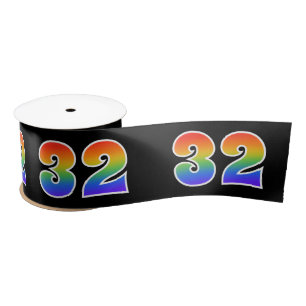 Fun, Rainbow Pattern "32" Event Number (Black) Satin Ribbon