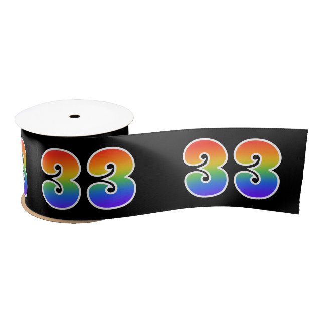 Fun, Rainbow Pattern "33" Event Number (Black) Satin Ribbon (Spool)