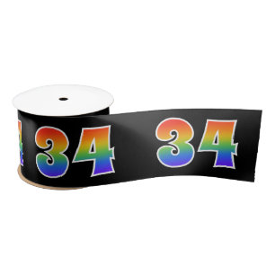 Fun, Rainbow Pattern "34" Event Number (Black) Satin Ribbon