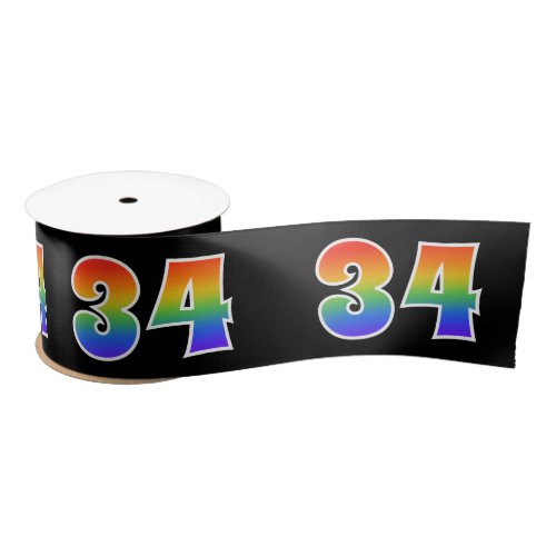 Fun Rainbow Pattern 34 Event Number Black Satin Ribbon