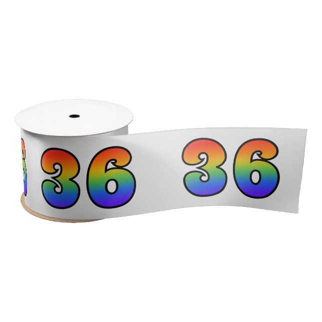 Fun, Rainbow Pattern "36" Event Number (Grey) Satin Ribbon (Spool)