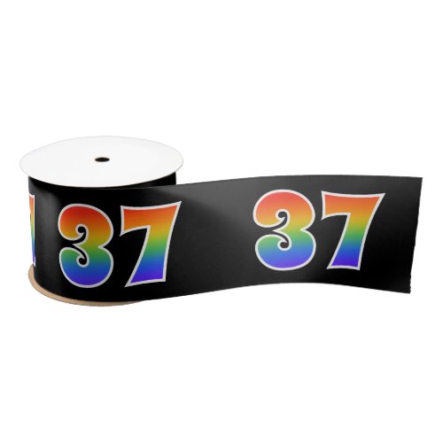 Fun Rainbow Pattern 37 Event Number Black Satin Ribbon