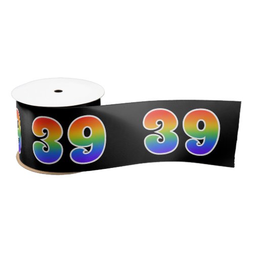 Fun Rainbow Pattern 39 Event Number Black Satin Ribbon