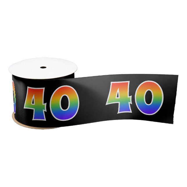 Fun, Rainbow Pattern "40" Event Number (Black) Satin Ribbon (Spool)