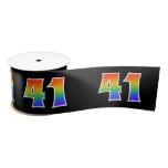 [ Thumbnail: Fun, Rainbow Pattern "41" Event Number (Black) Ribbon ]