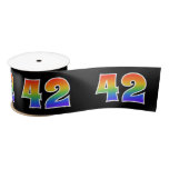 [ Thumbnail: Fun, Rainbow Pattern "42" Event Number (Black) Ribbon ]
