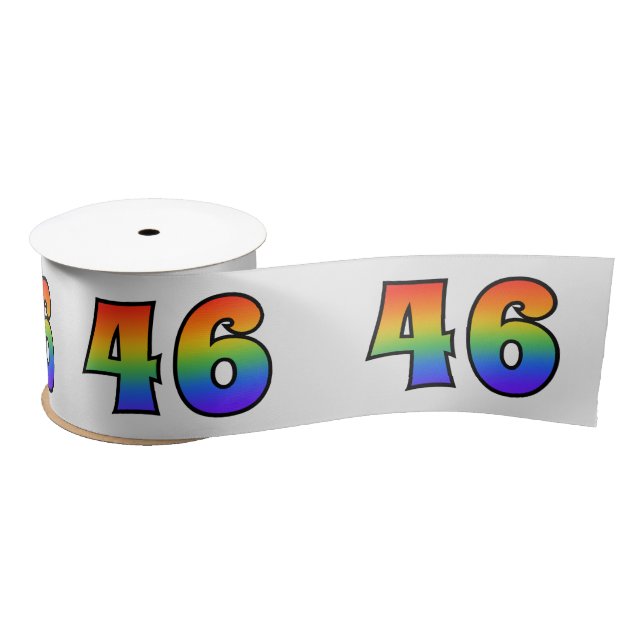 Fun, Rainbow Pattern "46" Event Number (Grey) Satin Ribbon (Spool)