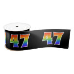 [ Thumbnail: Fun, Rainbow Pattern "47" Event Number (Black) Ribbon ]