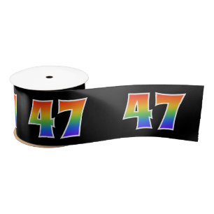 Fun, Rainbow Pattern "47" Event Number (Black) Satin Ribbon
