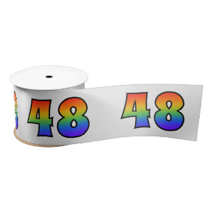 Fun, Rainbow Pattern "48" Event Number (Grey) Satin Ribbon