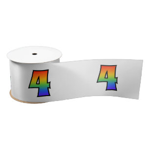 Fun, Rainbow Pattern "4" Event Number (Grey) Satin Ribbon