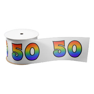 Fun, Rainbow Pattern "50" Event Number (Grey) Satin Ribbon