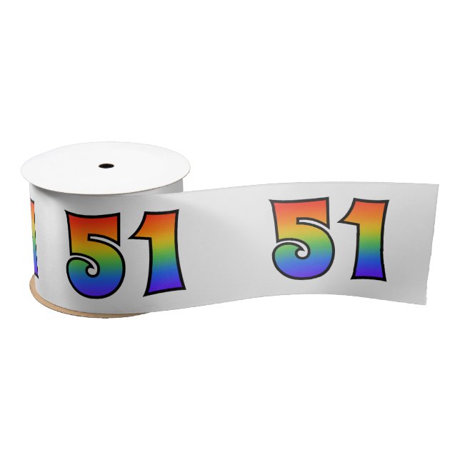 Fun, Rainbow Pattern "51" Event Number (Grey) Satin Ribbon (Spool)