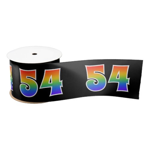 Fun Rainbow Pattern 54 Event Number Black Satin Ribbon
