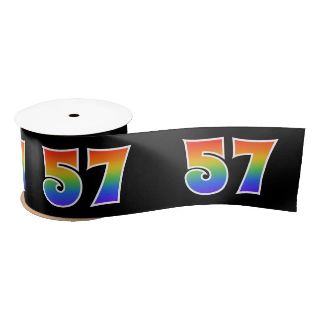 Fun, Rainbow Pattern "57" Event Number (Black) Satin Ribbon (Spool)