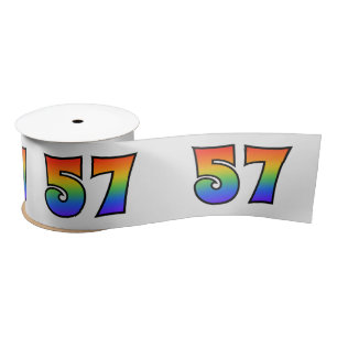 Fun, Rainbow Pattern "57" Event Number (Grey) Satin Ribbon